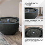 Xbrand 19.8" W Round Polyresin Indoor/Outdoor Sphere Water Feature w/LED Light, Garden Patio Fountain Decor, Dark Green, ALLS3542-2
