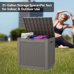 Outdoor Storage Box, Resin Deck Boxes Indoor and outdoor, Waterproof Storage Box Lockable Lid (Grey, 35 Gallon)