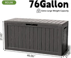 ROJIK Outdoor Storage Housing Deck Box - Waterproof Patio Furniture, Garden Tools, Cushions, Pool Accessories Storage Bench with Lockable Lid and Side Handles (Black 76 Gal)