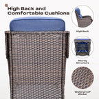 Rilyson Outdoor Patio Swivel Rocker Chairs Set of 2, Waterproof Wicker, High Back, Deep Seating, Wide Armrest, Upgraded 6 inch Thick Cushions, Ideal for Deck Porch Backyard, Brown/Blue