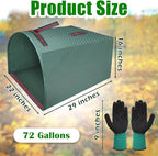 2 Packs Large Reusable Yard Waste Bags with Gloves, 53 Gallons Pletpet Garden Waste Bags Green Lawn and Leaf Bag Large Yard Dustpan-Type Garden Bag for Collecting Leaves, Fallen leaves and Waste