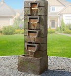 41.1" Outdoor Water Fountains Modern Fountain with LED Lights with Water Pump 4 Tier Floor Standing Outdoor Waterfall Fountain for Garden, Yard, Home Decor, Patio, Yellow