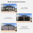 PURPLE LEAF 14' X 20' Outdoor Gazebo with Galvanized Steel Metal Roof Permanent Hardtop Gazebo for Patio Lawn and Garden Large Pavilion Grey