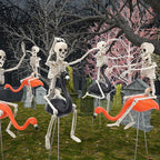 Geelin 12 Pcs Halloween Skeletons Flamingo Yard Decorations Skeleton Black Orange Buzzards Stakes for Halloween Lawn Garden Outdoor Party Decorations