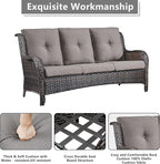 Outdoor Wicker Patio Furniture Set - 6 Piece Rattan Patio Conversation Set with 2 Rocking Swivel Chairs,2 Ottomans,1 Sofa and 1 Side Table for Porch Deck Backyard Garden(Brown/Grey)