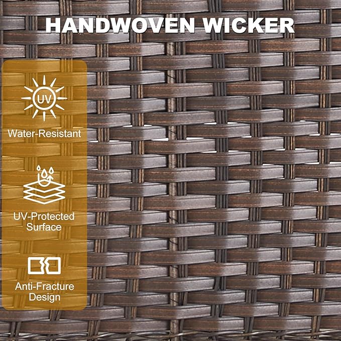 Outdoor Swivel Rocker Chairs - Patio Rocking Chairs Set of 2, 3PCS Wicker Patio Set with 5" Thick Cushion and Side Table, Rattan Patio Swivel Rocking Chairs for Porch, Deck, Backyard Blue/Brown