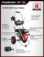 Gas Pressure Washer MAX 3800 PSI, MAX 2.5 GPM, 212CC, with Onboard Soap Tank, Metal Spray Wand, 5 Nozzles for House Siding, Driveways, Cars