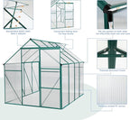 Favfurish 6x8FT Polycarbonate Walk-in Greenhouses, Heavy Duty Hobby Green House, Storage Shed with Sliding Doors & Adjustable Roof Vent, Aluminum Sunroom Hot House for Outdoor Garden Backyard