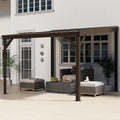 Domi 10'x10' Lean to Gazebo Hardtop, Expandable Wall Mounted Pergola with Gutters & Galvanized Steel Roof, 60MPH Wind Resistance, Outdoor Heavy Duty Metal Awning for Patio, Deck, Backyard - Brown