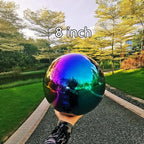 Rainbow Gazing Globe Mirror Ball in Stainless Steel, Shiny Hollow Sphere Sparkling Housewarming Outdoor Ornament (8 Inch)