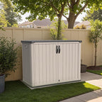 Patiowell 26 cu.ft Plastic Outdoor Storage Shed, Lockable Waterproof Resin Outdoor Storage Cabinet Tool Shed for Garden Tools, Garbage Cans, Pool Supplies, Beige(Not Include Shelves)