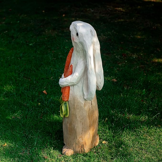 ZOEJADE 26" H Rabbit Large Statue Bunny Holding Carrot Sculpture Big Resin Outdoor Statues Indoor Decor Animal Ornament for Home Garden Lawn Yard Balcony Gifts Birthday Easter Housewarming Christmas