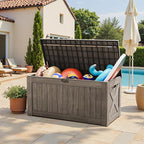 Greesum 120 Gallon Outdoor Storage Box with Lock - Large Resin Deck Box, Reinforced Lid for Garden, Patio, Lawn, Coffee