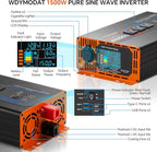 1500W Pure Sine Wave Inverter, Car Power Inverter 12V to 110V 120V, DC to AC Converter Generator with AC Outlets 3.0A USB Type-C, Remote Controller LCD Display Truck Inversor for Vehicles, RV