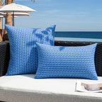 Kevin Textile Outdoor Waterproof Throw Pillow Covers Pack of 2 Weaving Texture Water Resistant Outside Decorative Cushion Covers for Garden Patio Tent Balcony Bench Couch Sofa 16x16 Inch, Blue