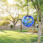 Solar Hanging Lanterns Outdoor Solar Glaze Glass Lantern Globe Hanging Outdoor Lights for Garden Yard Home Decoration Blue