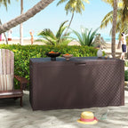 90 Gallon Resin Deck Box, Weatherproof Outdoor Storage Box for Patio, Garden, Pool, and Yard, Lockable Waterproof Bin for Tools, Cushions, and Accessories, Brown