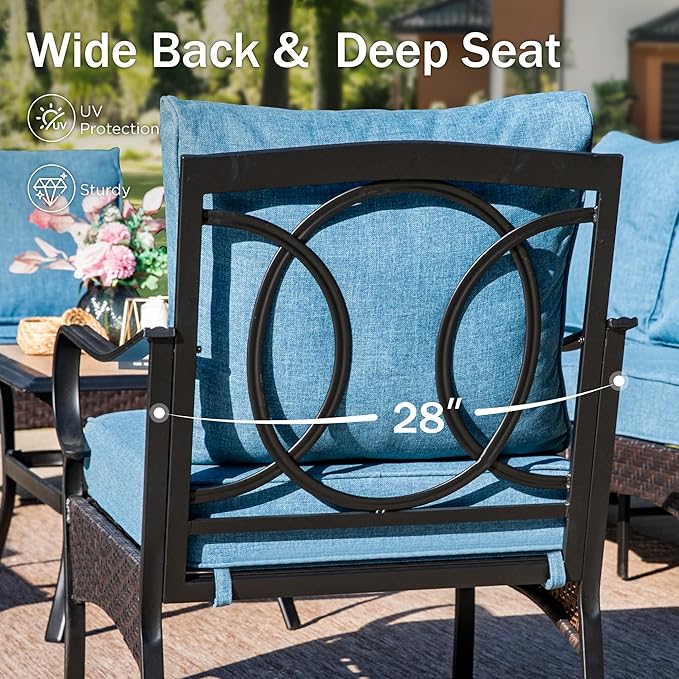 Swivel Patio Sofa Chairs - 2 PCS Outdoor Swivel Rocker Armchairs, Patio Seating with High Back Deep Seat for Porch Deck Balcony