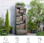 Garden Outdoor Water Fountain, 56.3" H 3-Tiered Imitation Rock Waterfall Fountain with LED Lights and Pumps for Garden, Patio, Backyard, Deck, Porch and Home Art Decor