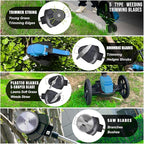 Cordless Weed Wacker Eater Battery Powered, 21V Lightweight Electric Weed Trimmer with 2 Battery Operated & Charger& Wheels & Shears, No-String Grass Trimmer/Brush Cutter/Lawn Edger for Yard Garden
