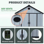 KIGOTY Outdoor Storage Shed, Weatherproof Tool Sheds Storage House with Lockable Doors, Windows and Sloping Roof, Outdoor Storage, Plastic Garden Shed for Backyard, Patio (7 X 9)