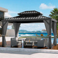Outdoor Hardtop Gazebos 10 x 12 ft Permanent with High Strength Aluminum Frame, Double-Roof, Pavilion with Curtain and Netting for Patio, Lawn, Deck, Garden (Darkgrey, 10x12 ft)