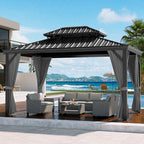 Outdoor Hardtop Gazebos 10 x 12 ft Permanent with High Strength Aluminum Frame, Double-Roof, Pavilion with Curtain and Netting for Patio, Lawn, Deck, Garden (Darkgrey, 10x12 ft)