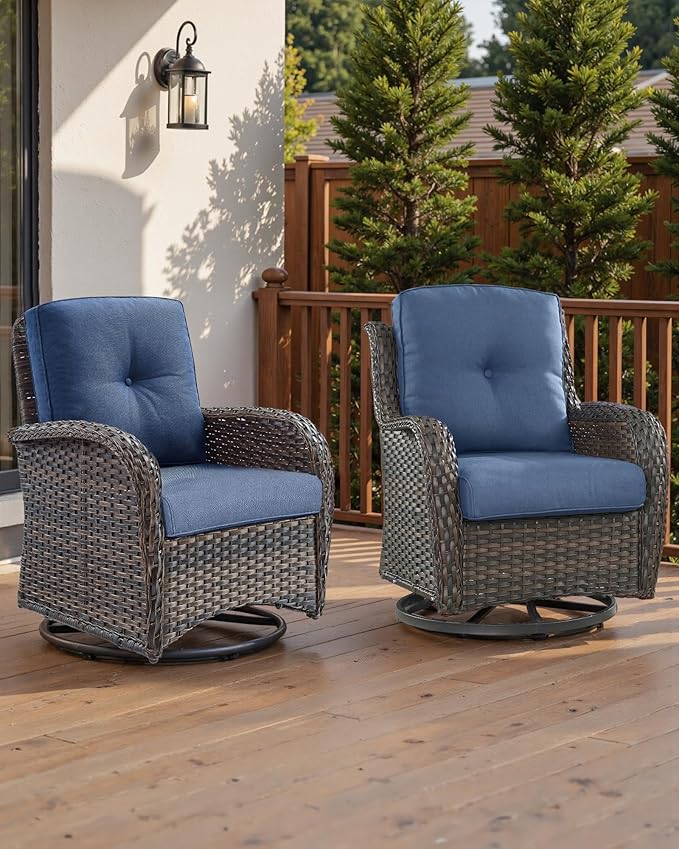 Pop 22x25/22x24 Outdoor Cushions for Patio 5 Piece Set - Set of 5 Water-Resistant Replacement Cushion for Wicker Rocking Swivel Chairs Loveseat Couch Sectional Sofa - Navy Blue/Button