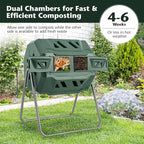 Goplus Compost Bin, Outdoor 42-Gal Dual Chamber Composting Tumbler w/2 Sliding Doors, Heavy-Duty Metal Frame, 360° Rotatable Tumbling Composter, BPA-Free Compost Tumbler for Kitchen Garden Yard Waste