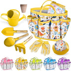 Kids Gardening Tool Set 18PCS Kids Toddler Gardening Set Includes Tote Bag Watering Can Apron Hat Rake Shovel Spoon Gloves Plant Pots and Labels, Outdoor Toys Gift for Boys Girls (Yellow)