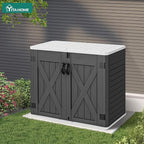 YITAHOME Outdoor Horizontal Storage Shed with X-Shaped Lockable Door, 35 Cu Ft Weather Resistant Resin Tool Shed w/o Shelf, Ideal for Bike, Trash Cans, Garden Tools, Lawn Mowers, Dark Gray