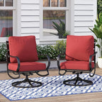 MFSTUDIO Metal Patio Conversation Sets, Outdoor Furniture Sofas Set of 2, 2 Pieces Durable Steel Frame Patio Swivel Chairs with 5.8" Burgundy Red Cushions for Patio Garden Backyard Balcony