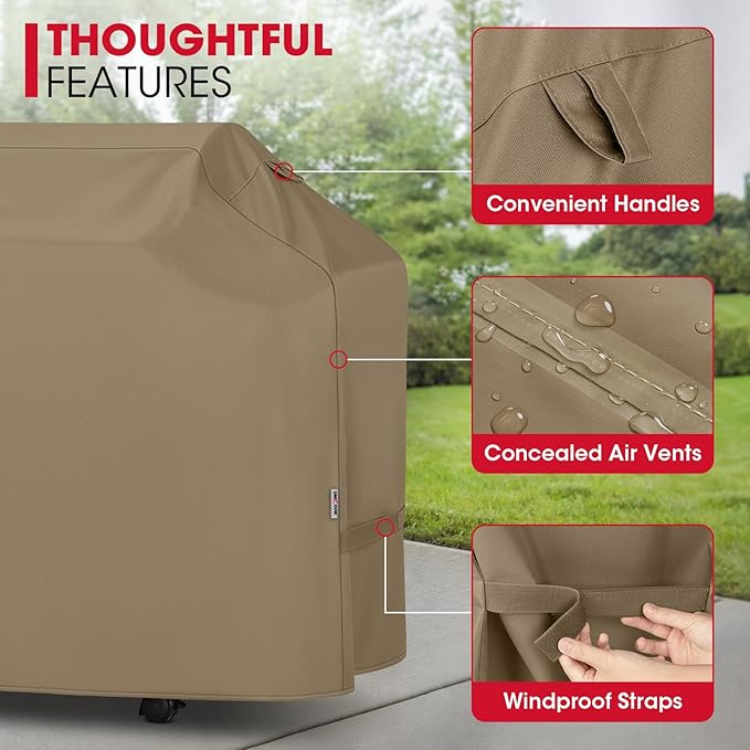 Unicook 50 Inch Grill Cover for Outdoor Grill, Gas BBQ Cover with Sealed Seam for Weber Charbroil Nexgrill etc, Heavy Duty Waterproof Fade Resistant, Neutral Taupe