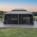 PURPLE LEAF 14' x 20' Outdoor Hardtop Gazebo with Netting and Curtains Galvanized Steel Double Roof and Aluminum Frames Permanent Wind Resistance Pavilion Gazebo for Patio Deck Garden, Light Grey