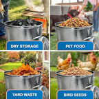 Plexon 20 Gallon Metal Trash Can with Lid Outdoor Galvanized Steel Large Garbage Can, 3 Pack