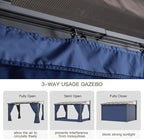 10’ x 12’ Gazebo for Patio,Wall Mounted Gazebo with Sloping Polycarbonate Roof,Aluminum Frame Outdoor pelgole w/Netting & Curtain for Garden,Deck,Backyard,NavyBlue