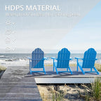 LUE BONA HDPS Adirondack Chairs Set of 4, Fire Pit Outdoor Chair Weather Resistant with Cup Holder, Modern Plastic Chair Plastic for Patio, Deck, Proch, 350LBS, Blue