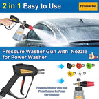 Pressure Washer Gun with Foam Cannon 5000 PSI, Heavy Duty Brass Foaming Car Wash Sprayer Adjustable Snow Foam Blaster for Car Washing with 1/4” Quick Connector 5PCS Nozzle Tips, PR-M01