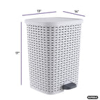 Superio Small Outdoor Trash Can with Lid for Dog Poop 6.8 Gallon/26 L Step On Plastic Garbage Can with Foot Pedal for Bathroom, Bedroom, Office, Patio, Wicker Smoke