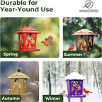 Kingsyard Metal Bird Feeder for Outdoor Hanging - Unique Design Wild Bird Hopper Feeder with 4 Perches and Rainproof Roof, Black