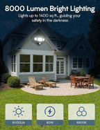 Olafus 80W Motion Sensor Outdoor Lights, 8000lm Hardwired Motion Flood Light, IP65 Waterproof LED Security Floodlights, 6500K Motion Detector Lights for Outside, Brown