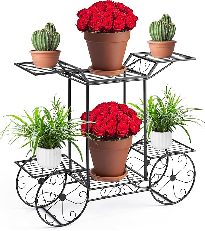 Sorbus® Garden Cart Stand & Flower Pot Plant Holder Display Rack, 6 Tiers, Parisian Style - Perfect for Home, Garden, Patio (Black)