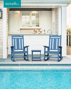 SERWALL Oversized Rocking Chair Set of 2 Outdoor, HDPE Outdoor Rocking Chair Set of 2, Blue
