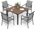 Patio Table and Chairs Set of 4, All-Weather Breathable Textilene Patio Chair with Gourd-Shaped Armrests, 42x42 Wood-Like Table with Umbrella Hole, 5 Pcs Metal Frame Patio Dining Set