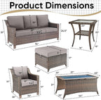 Patio Furniture Set-7 Pieces Outdoor All-Weather Wicker Conversation Set Outdoor Rattan Sofa Couch with Patio Chairs Ottomans for Porch Garden Backyard Poolside-Brown/Grey