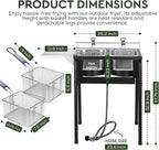 HOMIRA Iron Two-Tank Propane Deep Fryer with Thermometer, 2 Stainless Steel Baskets and Lids Fish Fryer with Adjustable Temperature Regulator, Outdoor Dual Fryer for Frying
