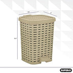 Small Outdoor Trash Can with Lid for Dog-Poop 1.5 Gallon/6 L Mini Plastic Garbage Can with Foot Pedal for Bathroom, Bedroom, Office, Patio, Wicker Beige