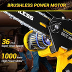 Cordless Mini Chainsaw, 1000W High Power Brushless Power Chainsaw, 2025 Upgraded 6 Inch Electric Chain Saw with 4000mAh Lithium-Ion Battery and Charger for Garden Yard Tree Branch Wood Cutting