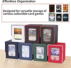 AFIING MTG Deck Box for Commander Display,Card Deck Box Fits 100 Double Sleeved Cards, Magic Commander TCG Card Storage with 2 Dividers,Dice Bag and 1 Toploader(Blue/Grey)