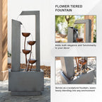 XBrand Metal Sculptural Multi-Tiered Flower Water Fountain, No LED Lights, Gray and Bronze, 38" Tall